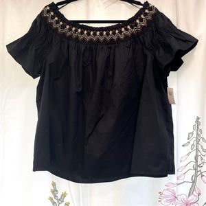 Old Navy Black Smocked Collar Short Sleeve Cotton Top - NWT